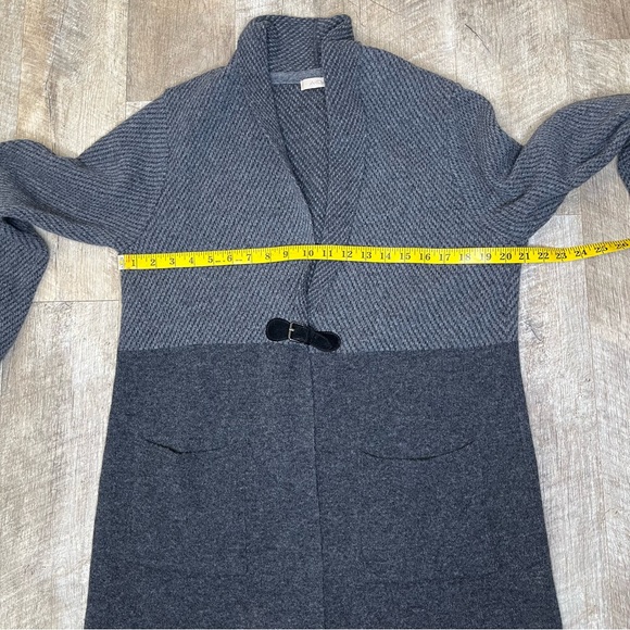 A IDA L long sweater cardigan wool bland shawl collar single buckle grey pockets - Picture 6 of 9